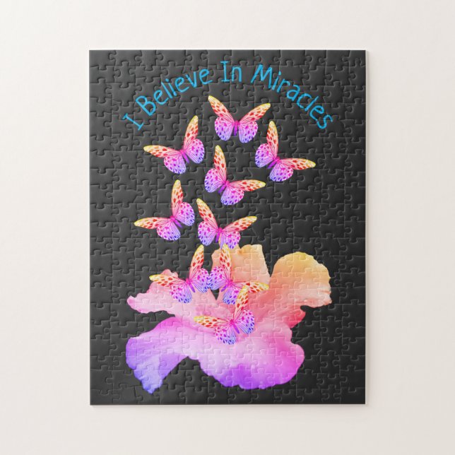 Puzzle Croire En Miracles Hibiscus Flower Butterflies (Vertical)