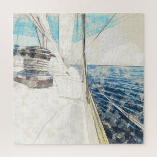 Puzzle Croquis de voilier surfant par la mer