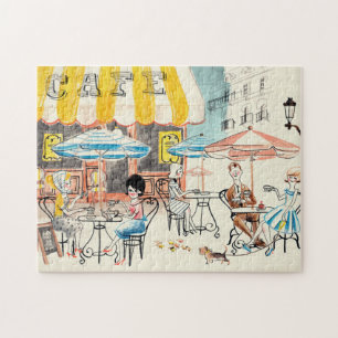 Puzzle Croquis mignon de scène de la France Café