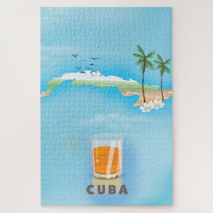Puzzle Cuba carte illustrée de voyage affiche
