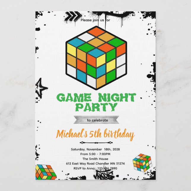 Puzzle Cube Game Party Invitation (Devant)