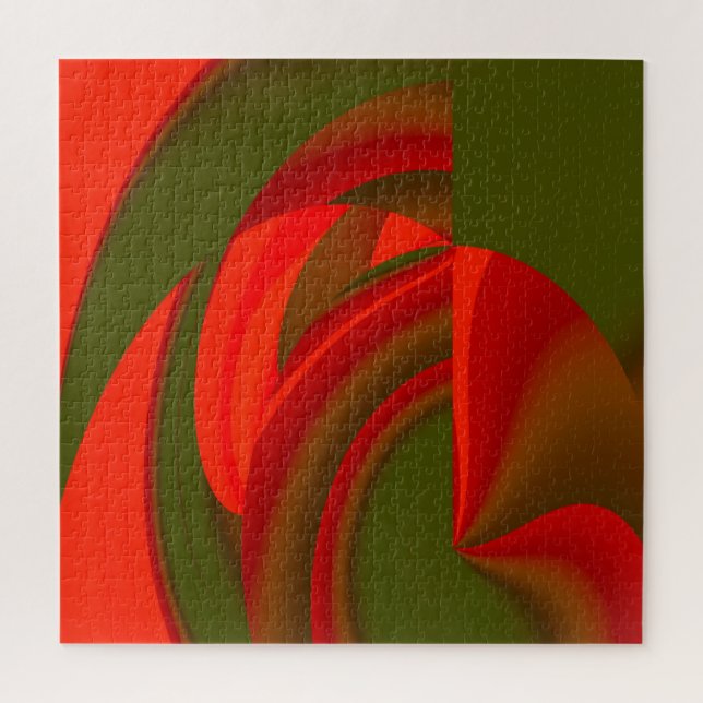 Puzzle Cubiste rouge et vert Abstrait (Vertical)