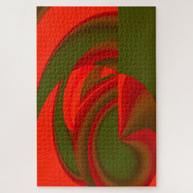 Puzzle Cubiste rouge et vert Abstrait (Vertical)