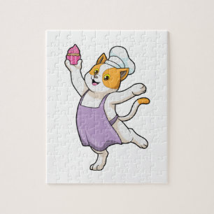 Puzzle Cuire au chat avec tablier de Cuisine et muffin