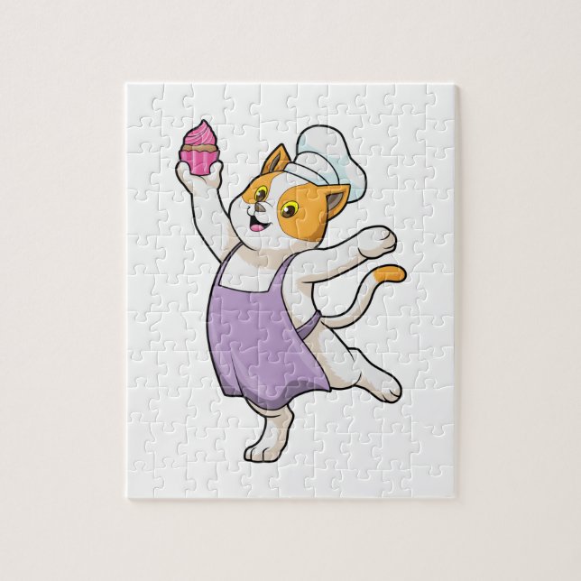 Puzzle Cuire au chat avec tablier de Cuisine et muffin (Vertical)