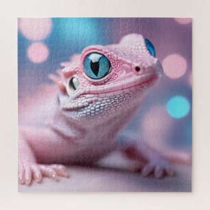 Puzzle Cuisine Petit Lézard Rose aux Grands Yeux Bleus