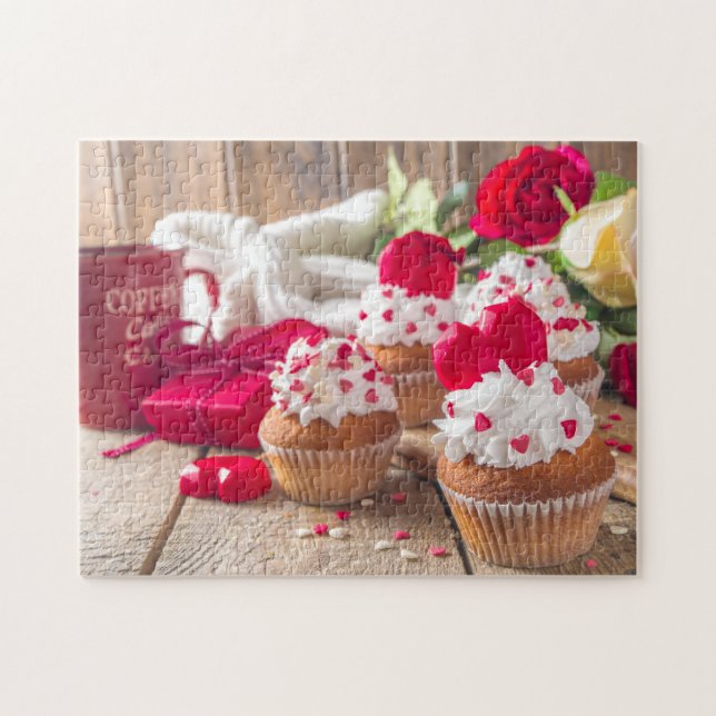 Puzzle Cupcakes Coeur Rouge Café Rose Saint-Valentin (Horizontal)