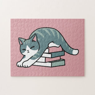 Puzzle Curieux avec un livre et un chat - Lecture confort