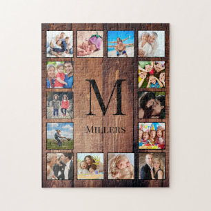 Puzzle Custom Family Photo Collage Reclaimed Wood