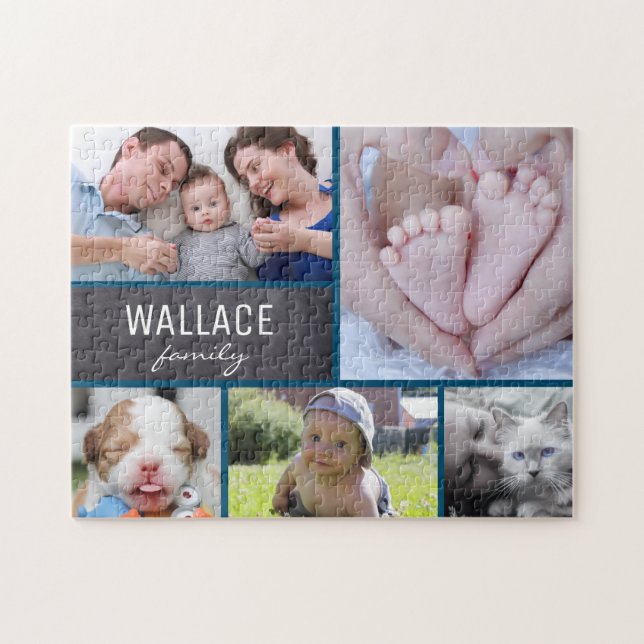 Puzzle CUstom Multi photo avec nom de famille photo (Horizontal)