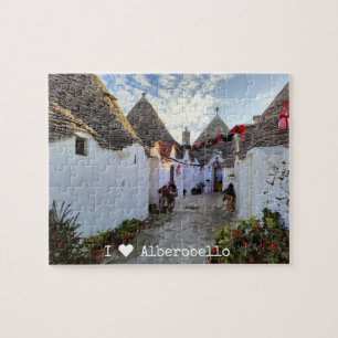 Puzzle Custom text, street with trullis in Alberobello, 