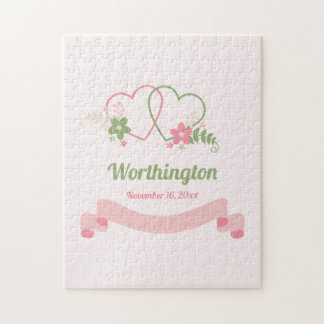 Puzzle Customizable Two Linked Hearts Love Design