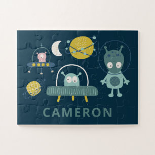 Puzzle Cute Alien Space Planets Funny Blue Personalized
