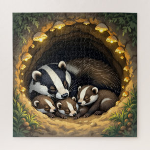Puzzle Cute Badger Family Napping