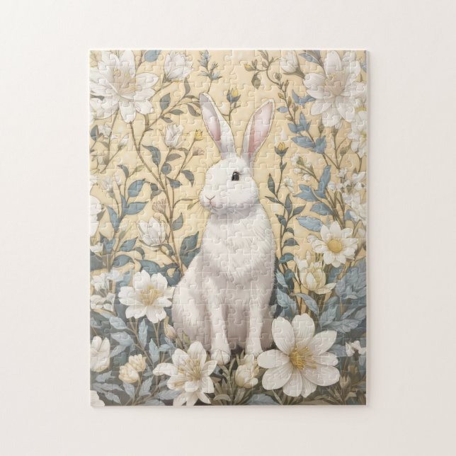 Puzzle Cute Blanc Bunny Pastel Jaune Floral (Vertical)