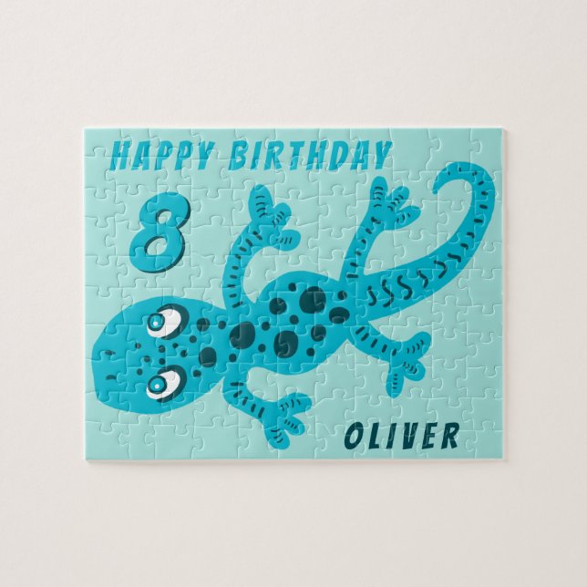 Puzzle Cute Blue Gecko Lizard Anniversaire de enfant Jigs (Horizontal)