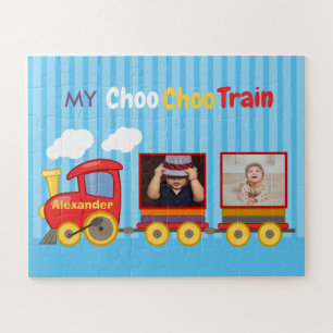 Puzzle Cute Blue Stripes Motif Toy Train Boys Anniversair