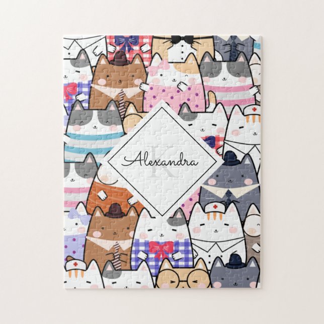 Puzzle Cute Cartoon Chat Kitten Motif Monogramme Nom de l (Vertical)