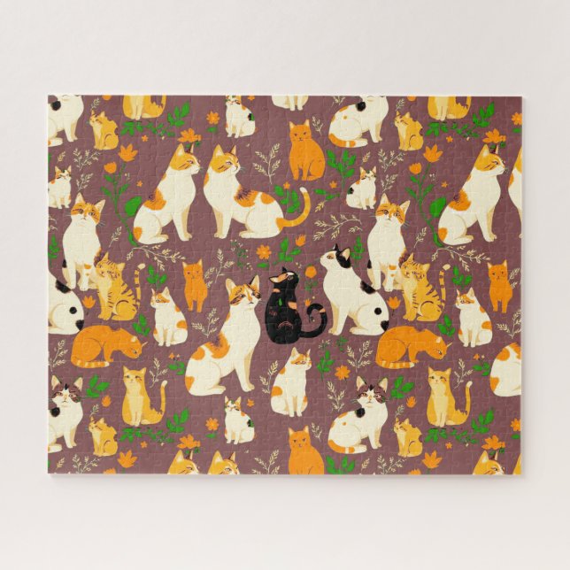 Puzzle Cute Cats sur un café Arrière - plan Brown (Horizontal)