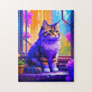 Puzzle Cute chat assis dans la fenêtre Ai Art
