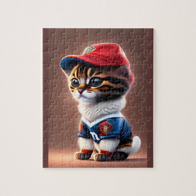 Puzzle Cute Chat Avec Équipe De Football T Chemise (Vertical)
