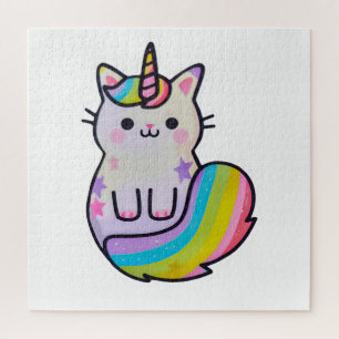 Puzzle Cute chat licorne arc-en-ciel