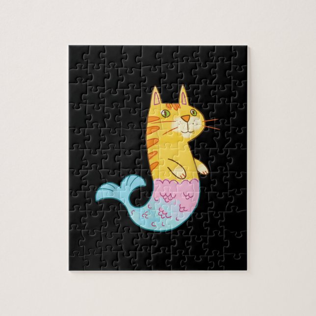 Puzzle Cute Chat Sirène Poisson Nager En Mer Cadeau (Vertical)