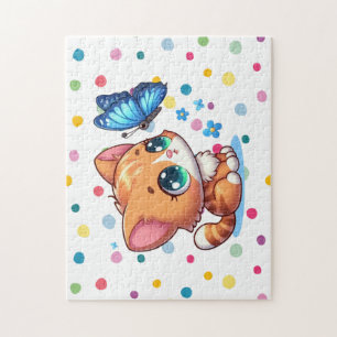 Puzzle Cute chaton/chat et papillon