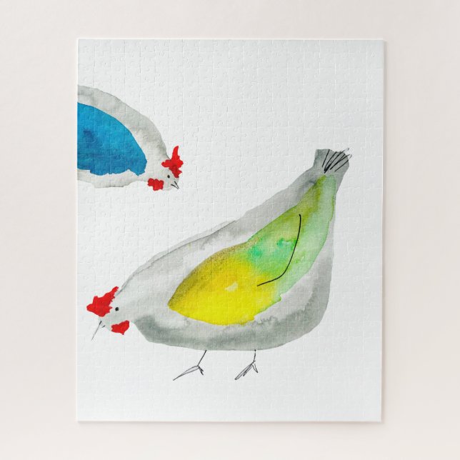 Puzzle Cute chickens watercolor (Vertical)