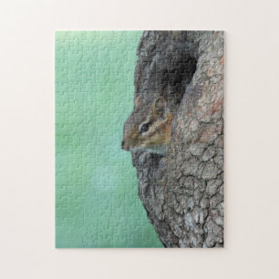 Puzzle Cute Chipmunk Peeking Out Hole In Tree