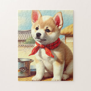 Puzzle Cute coréen Jindo Dog Peinture