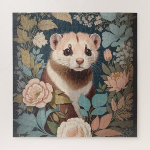 Puzzle Cute Ferret Elégant Pastel Floral Garden