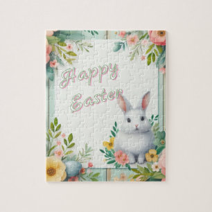 Puzzle Cute, floral heureux lapin de Pâques
