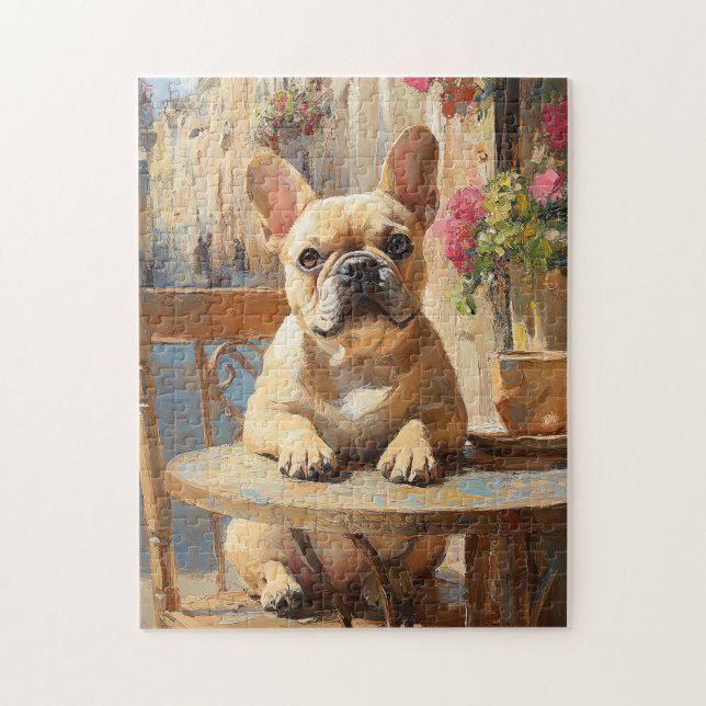 Puzzle Cute Frenchie Paris Café Peinture à l'huile (Vertical)