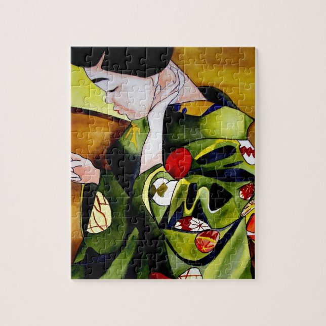 Puzzle Cute Geisha with green kimono original art (Vertical)