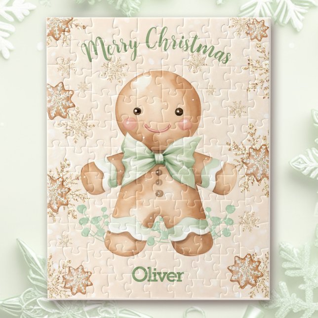 Puzzle Cute Gingerbread Homme Nom du garçon Noël (Cute Gingerbread Man Boy Name Christmas Jigsaw Puzzle)