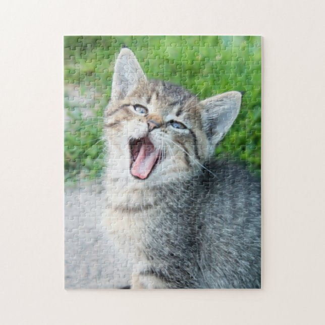 Puzzle Cute Grey Kitten Yawning (Vertical)