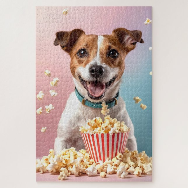 Puzzle Cute Jack Russell Terrier Avec Popcorn (Vertical)