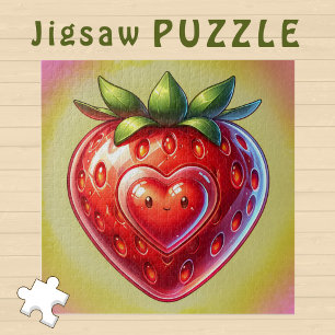 Puzzle Cute Kawaii fraise avec un coeur souriant -