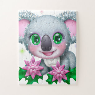 Puzzle Cute Kawaii Koala Ours avec Fleurs