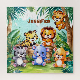 Puzzle Cute Kids Safari Jungle Animaux Nom Personnalisé