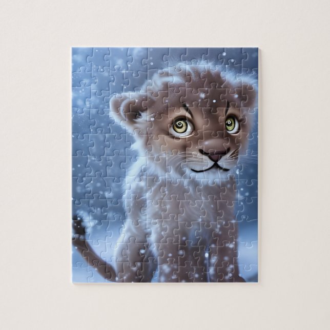 Puzzle Cute Lion Cub dans la neige (Vertical)