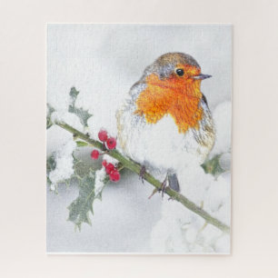 Puzzle Cute Little English Robin & Holly Christmas Art
