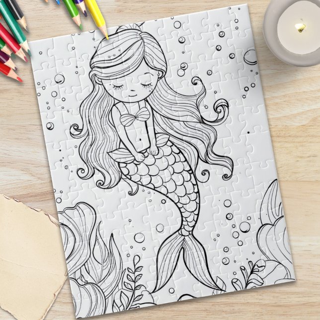 Puzzle Cute Mermaid Ocean Coloring (Cute Mermaid Ocean Coloring Jigsaw Puzzle)