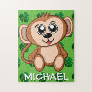 Puzzle Cute Monkey Jungle Nom vert Cartoon Rainforest