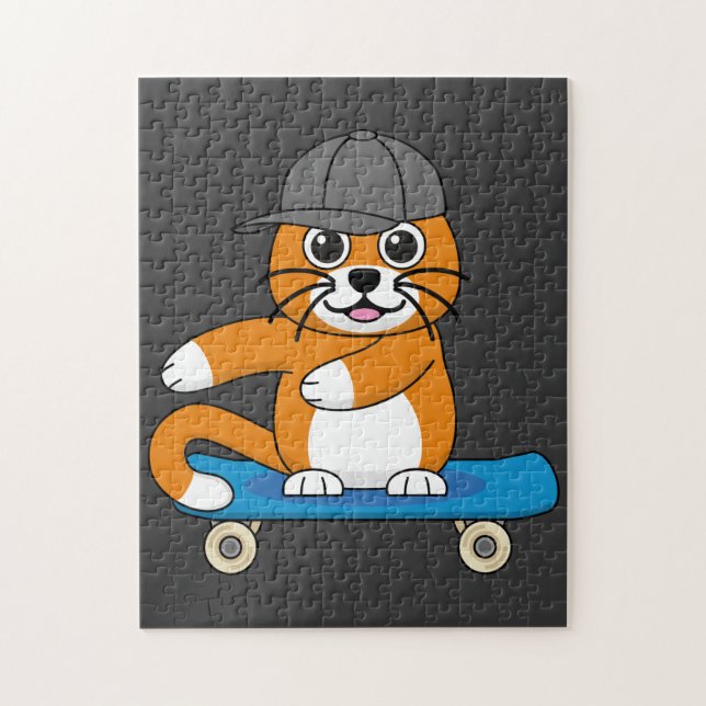 Puzzle Cute Orange Chat sur Skateboard Cartoon (Vertical)