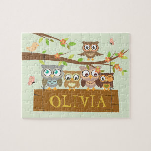 Puzzle Cute owl theme, hanging wood name sign jigsaw