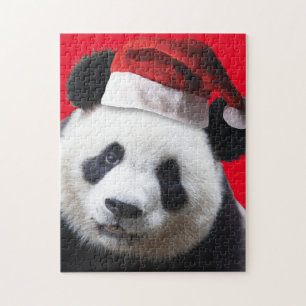 Puzzle Cute Panda Bear portant un casquette du Père Noël