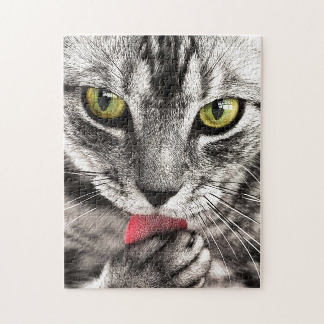Puzzle Cute Tabby Cat Laver c'est le visage (Vertical)