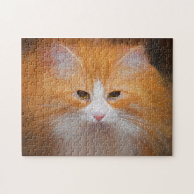 Puzzle Cute Tabby Cat Orange White Fluffy Beautiful (Horizontal)
